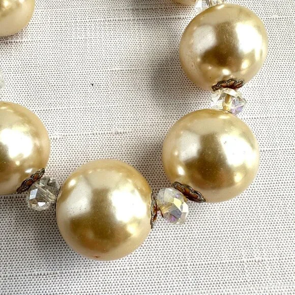 90s Statement Necklace, Chunky Pearls & Crystals - Picture 5 of 10
